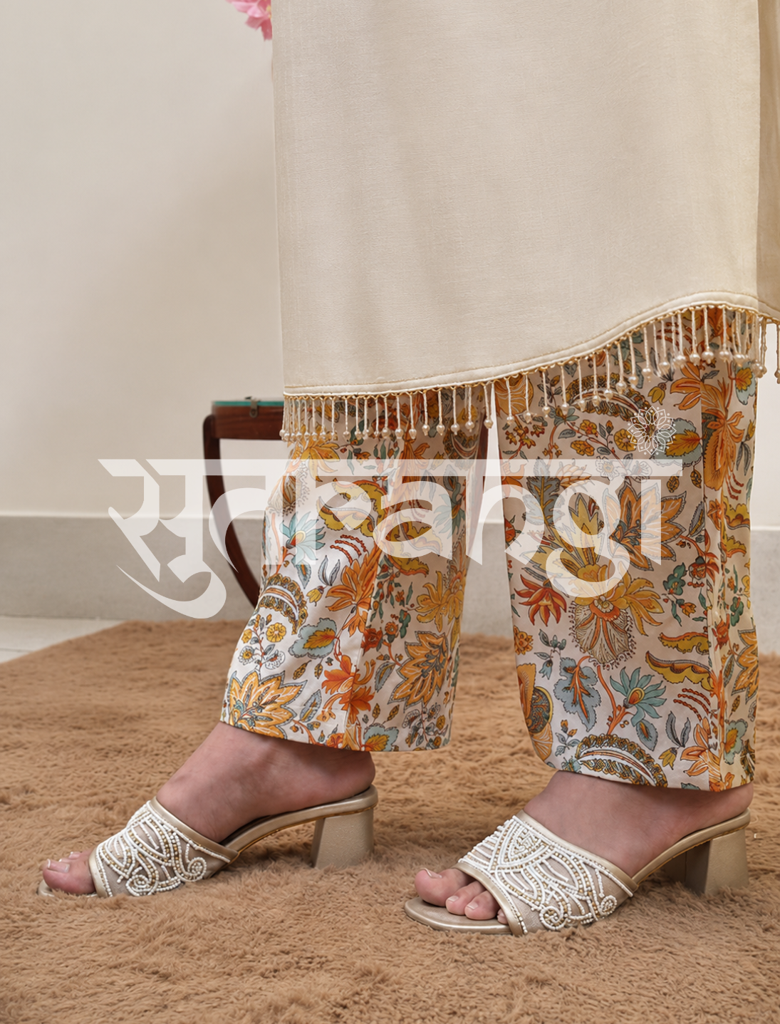 Ivory Meadow Cape Co-ord Set – Ivory indo western by Sutrangi (view 3)