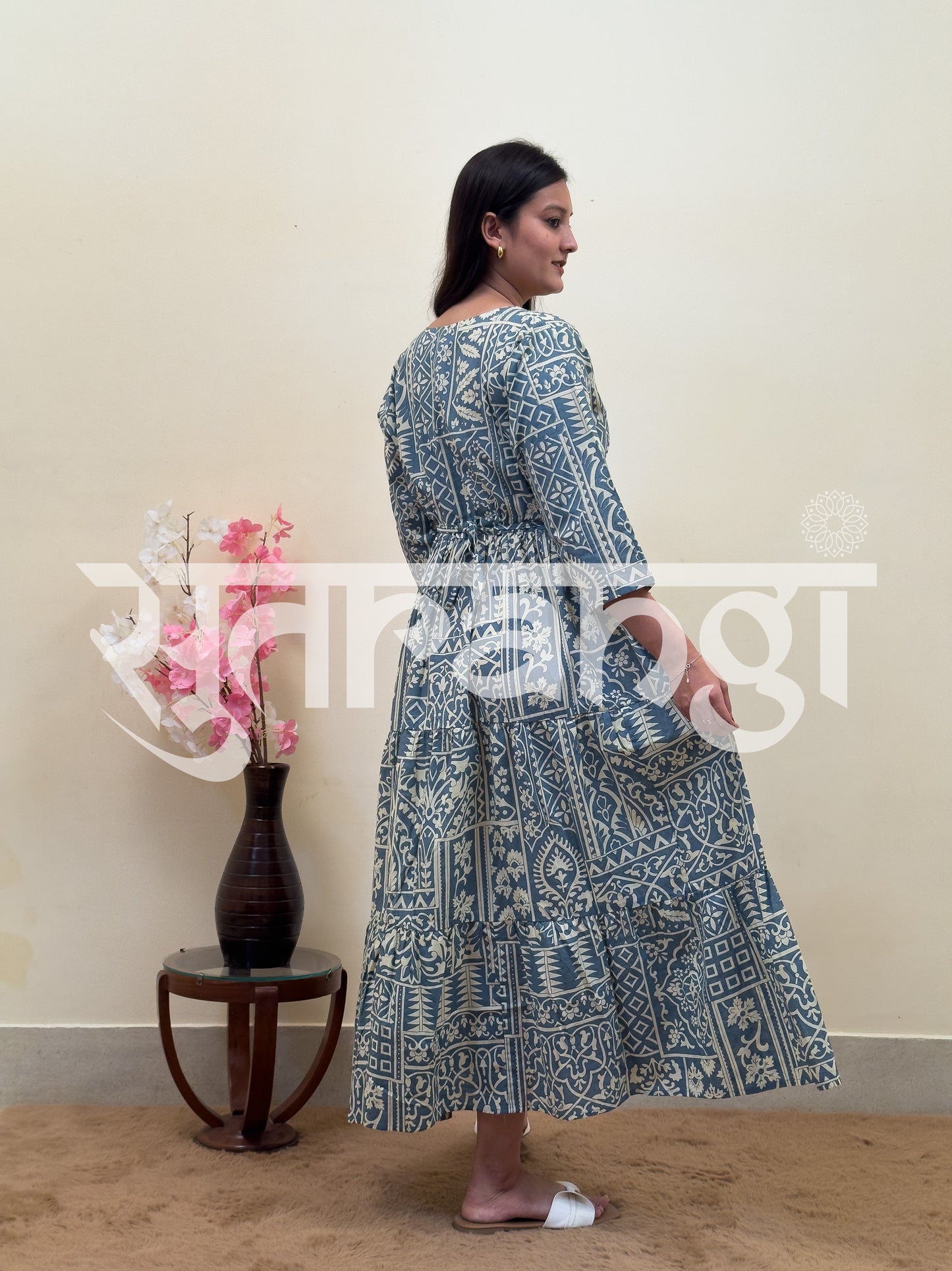 Indigo Mosaic Midi Dress