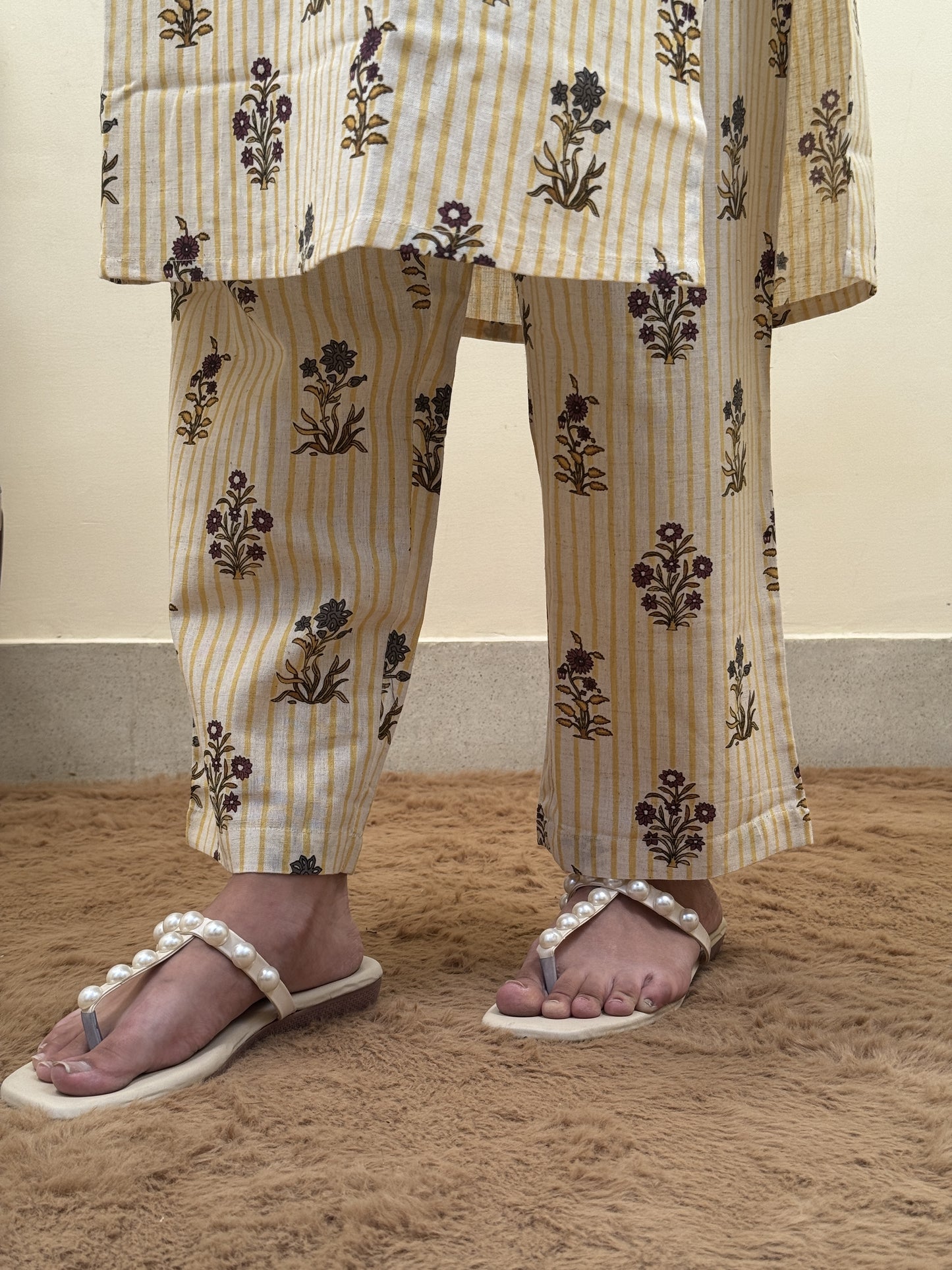 Ivory Bloom Khadi Cotton 3-Piece Suit Set