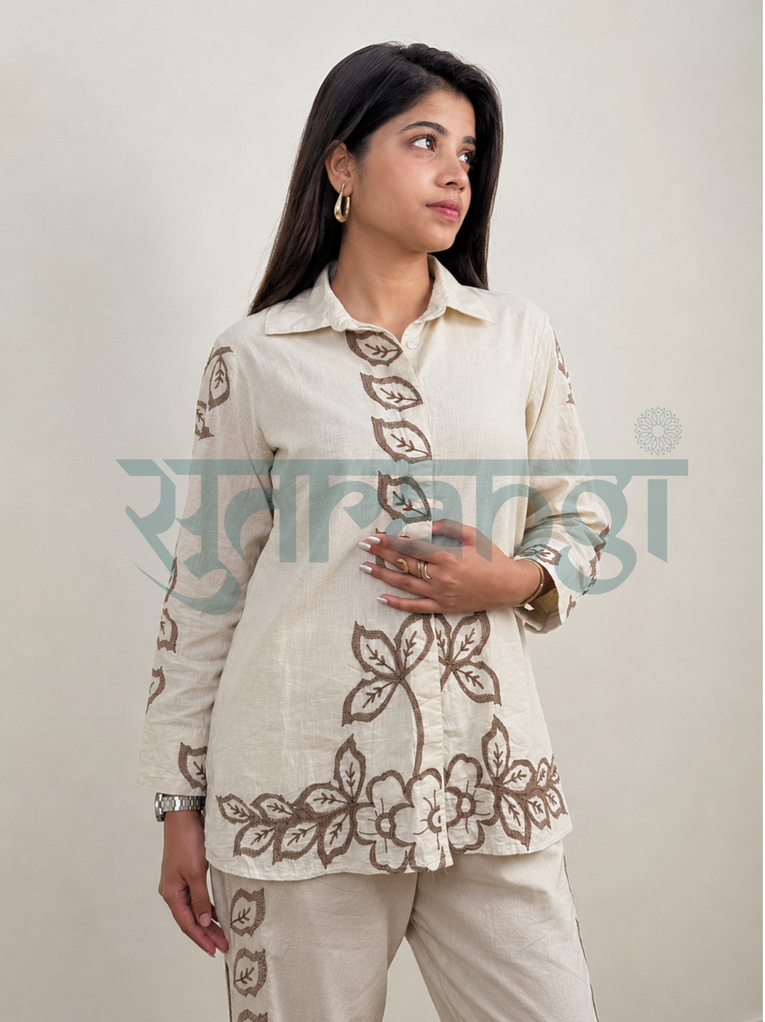 Beige Floral Print Co-ord Set
