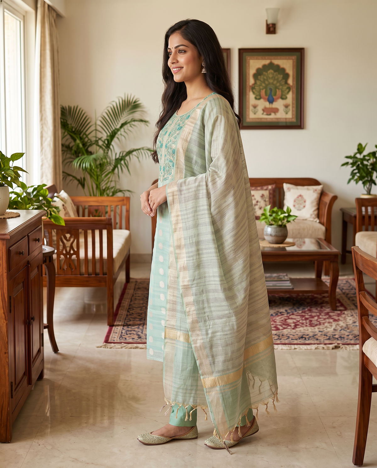 Sage Mint Doriya Kurta Set