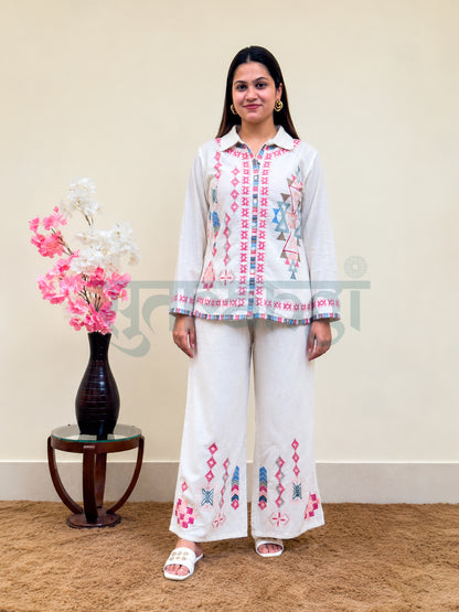 Colourful Ivory Embroidered Co-ord Set