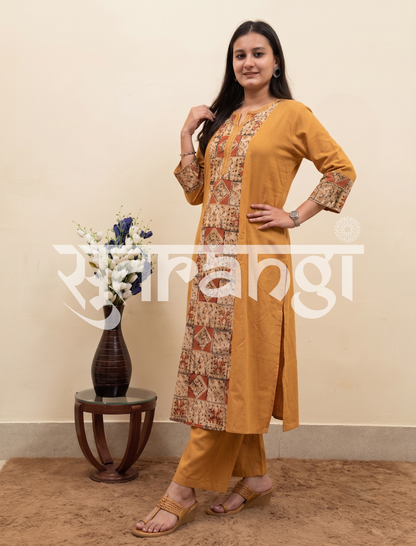 Mustard Heritage Printed Kurta Set