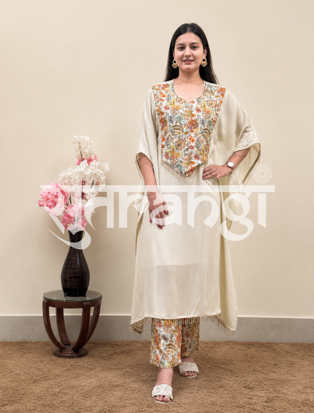 Ivory Meadow Cape Co-ord Set – Ivory indo western by Sutrangi