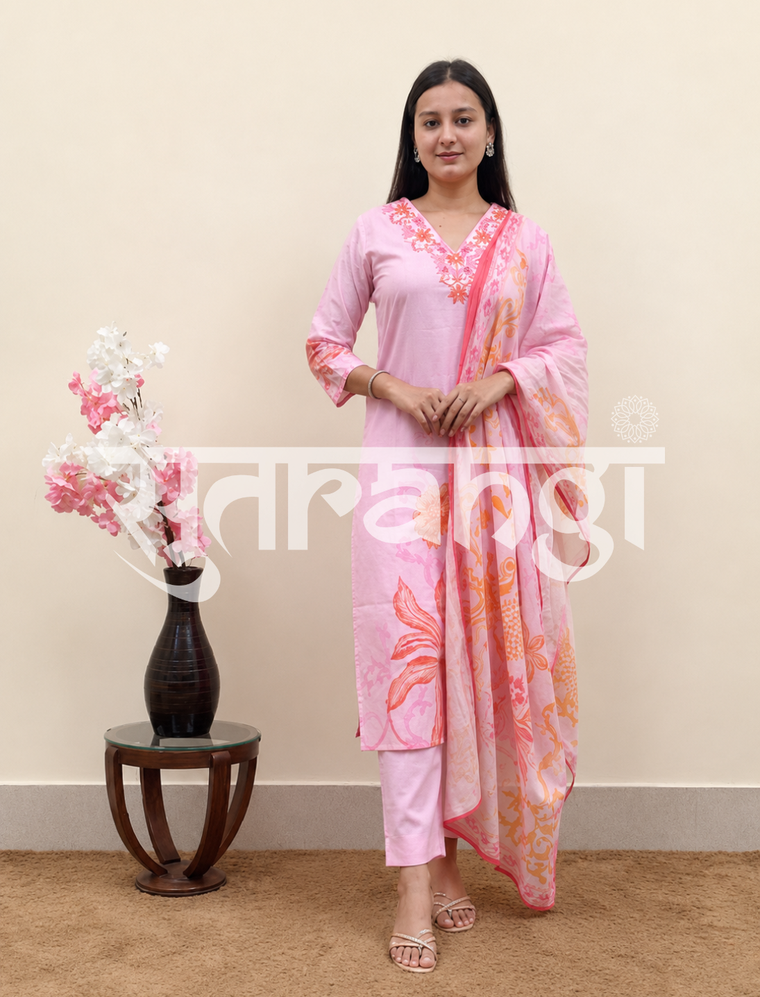 Pink Petal Embroidered Suit Set