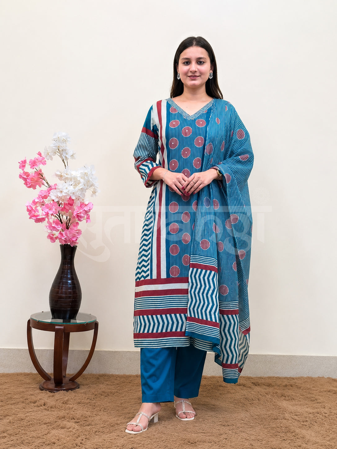 Blue Printed Kurta Set