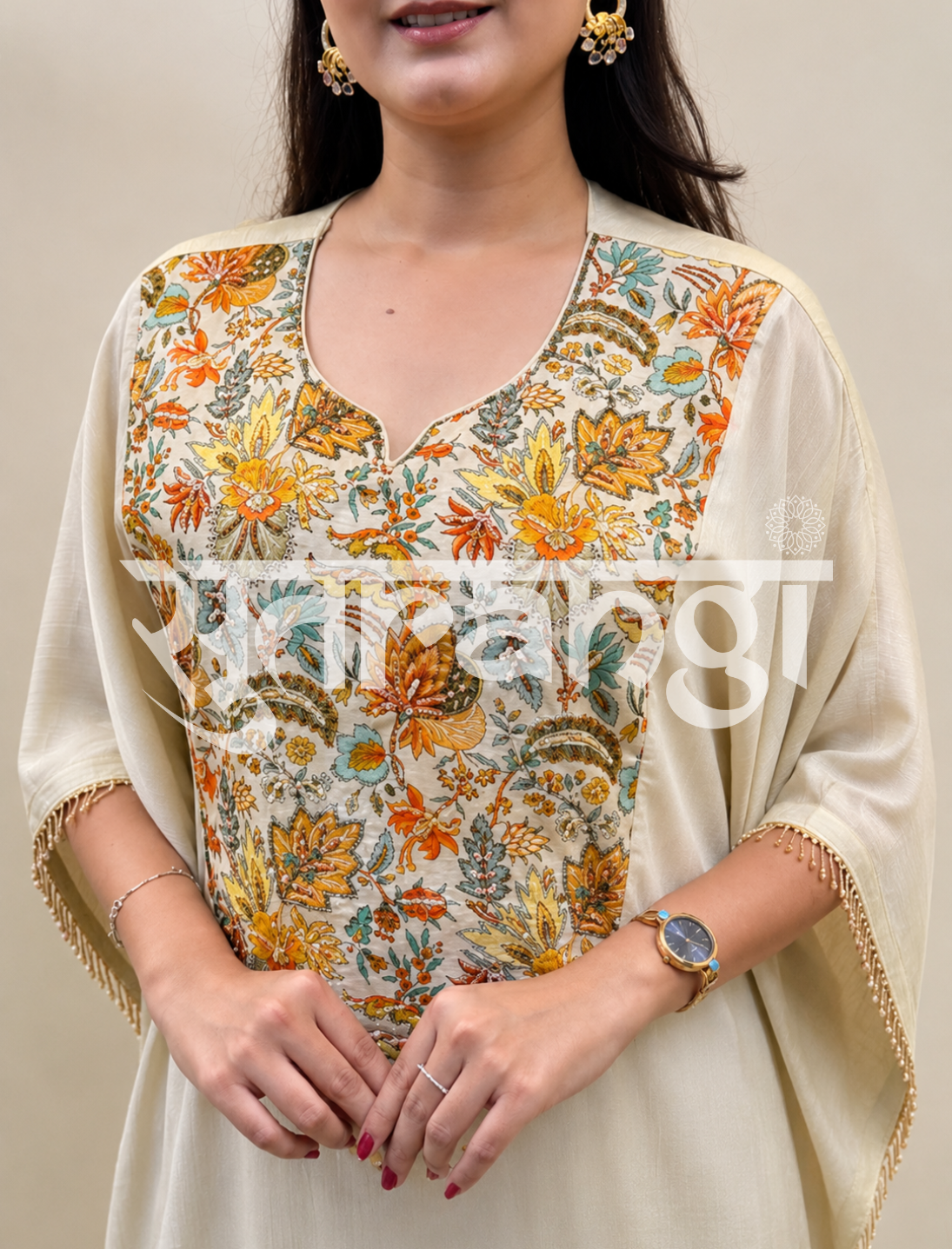 Ivory Meadow Cape Co-ord Set – Ivory indo western by Sutrangi (view 2)