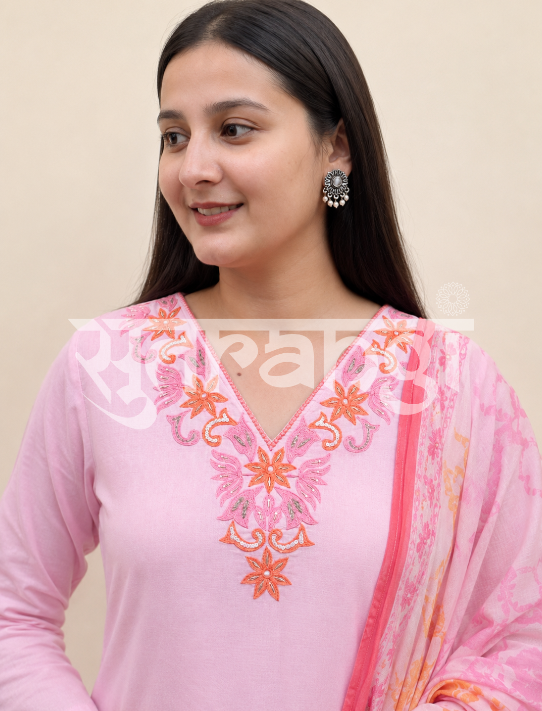 Pink Petal Embroidered Suit Set