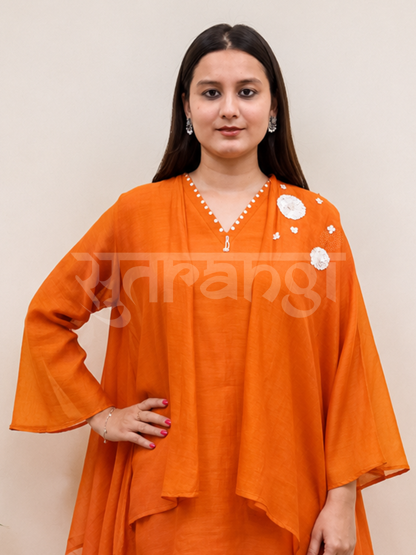 Orange Draped Co-ord Cape and Kurta Set