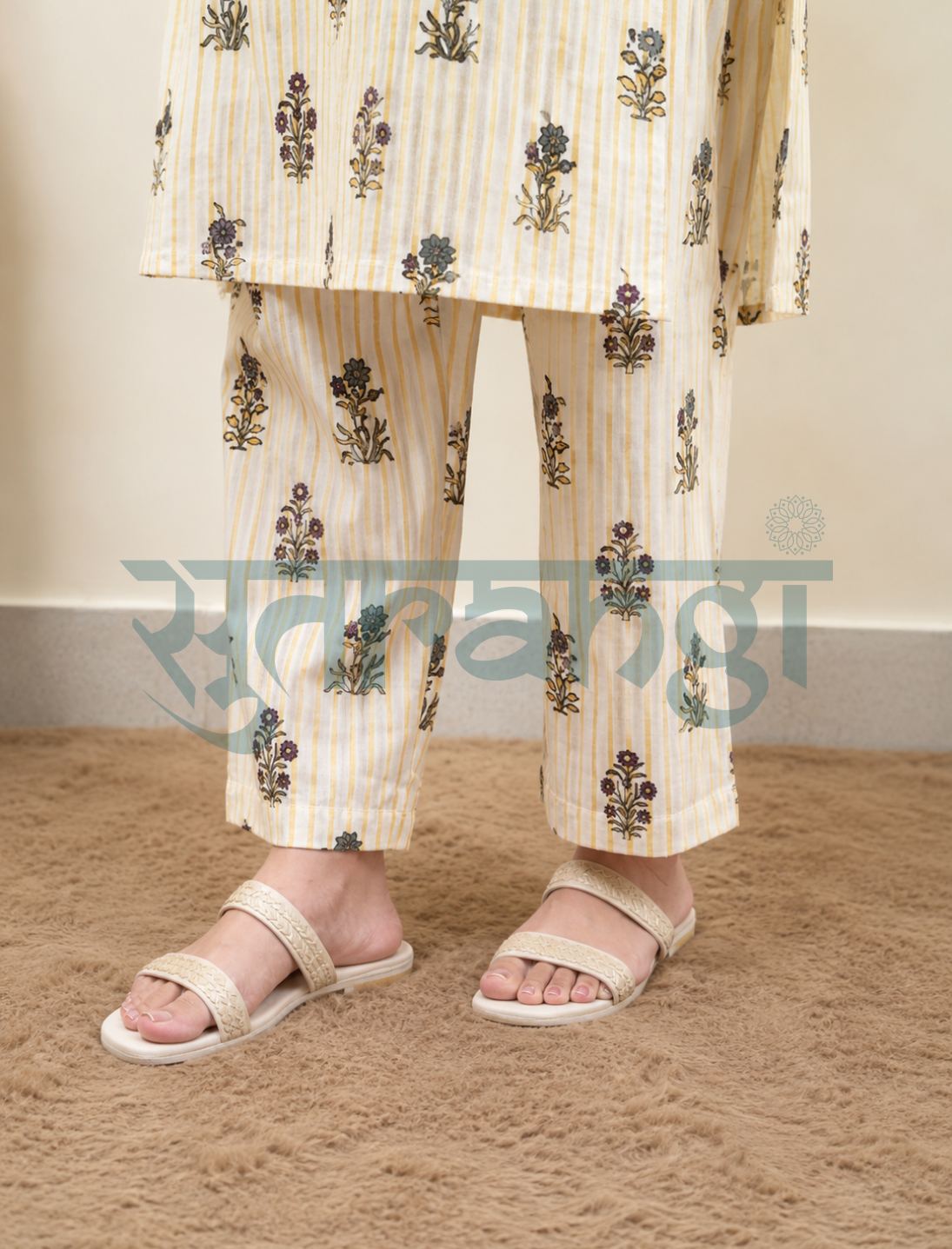 Ivory Bloom Khadi Cotton 3-Piece Suit Set