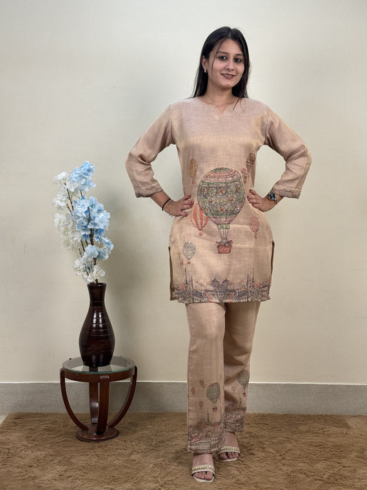 Vintage Beige Tissue Silk Co-ord Set