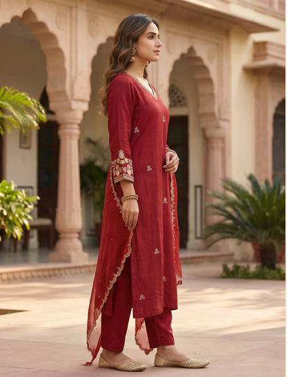 Blood red 3-piece in dola silk