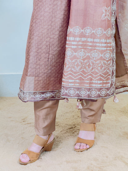Mocha Brown Cotton 3-Piece Suit Set