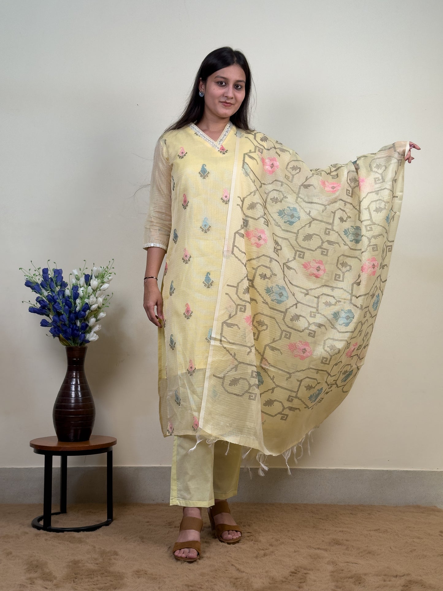 Lemon Blossom Kota Doriya 3-Piece Suit Set
