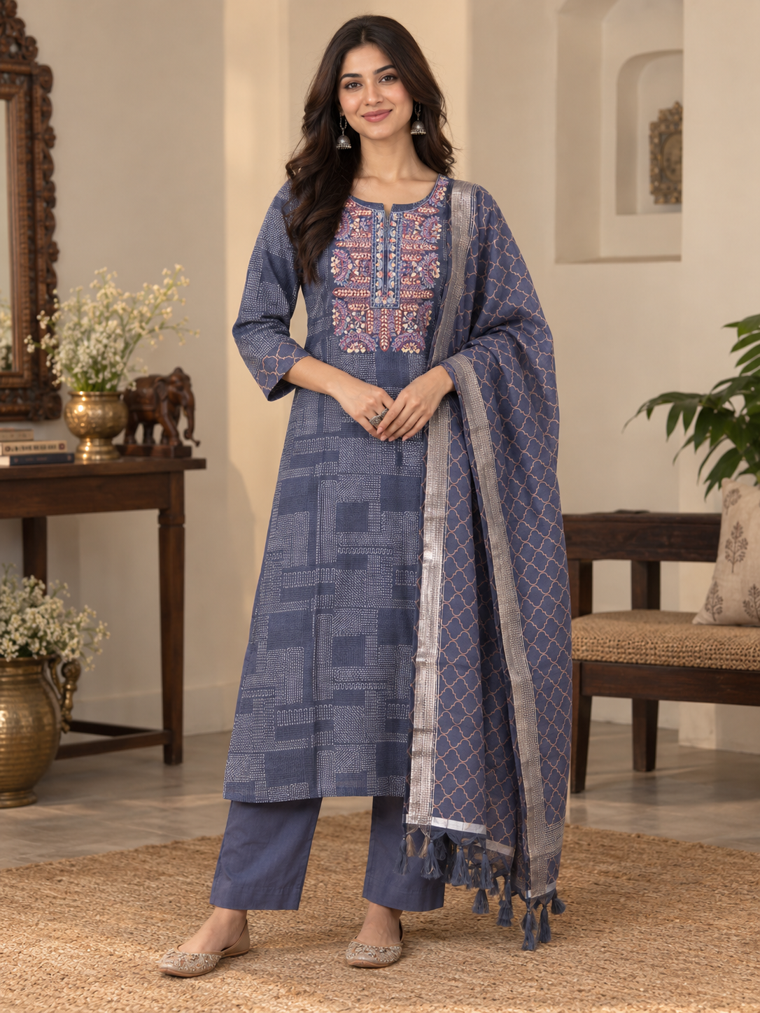 Indigo Blockprint Kurta Set