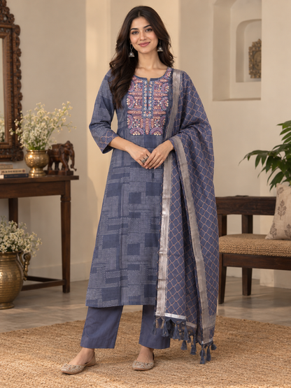 Indigo Blockprint Kurta Set