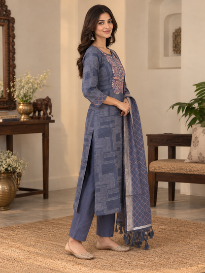 Indigo Blockprint Kurta Set