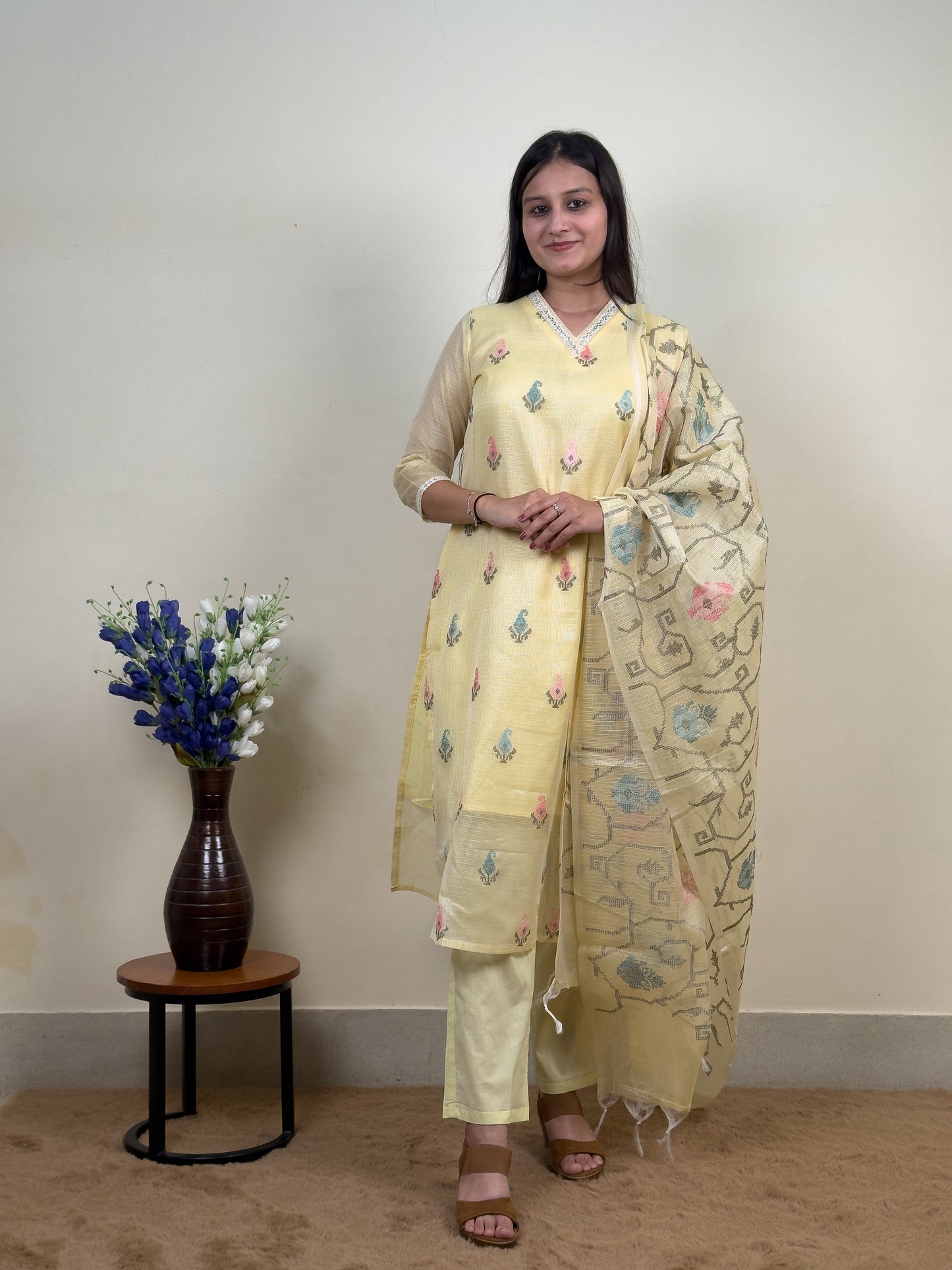 Lemon Blossom Kota Doriya 3-Piece Suit Set