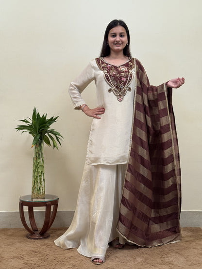 Ivory Elegance Tissue Silk 3-Piece Suit Set