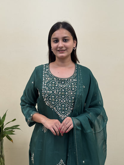 Emerald Elegance Chanderi 3-Piece Suit Set