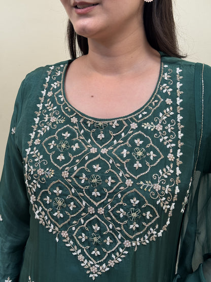 Emerald Elegance Chanderi 3-Piece Suit Set
