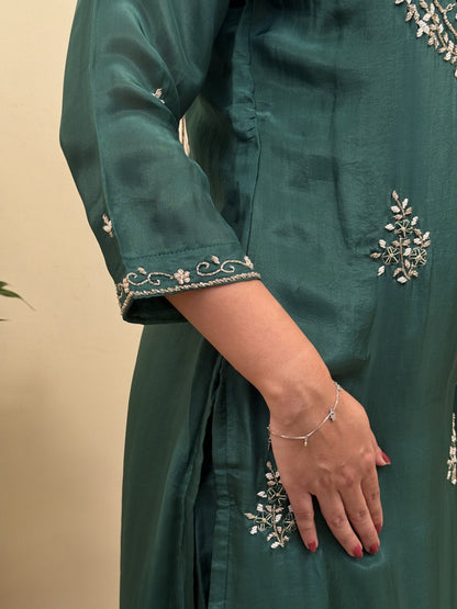 Emerald Elegance Chanderi 3-Piece Suit Set