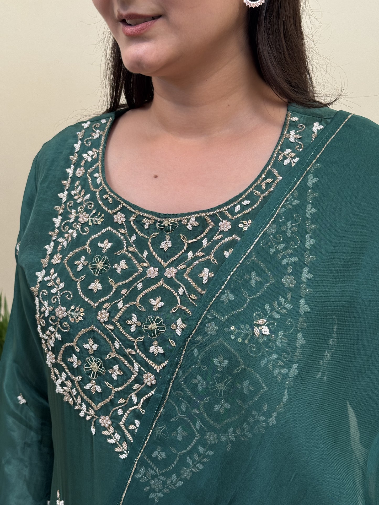Emerald Elegance Chanderi 3-Piece Suit Set
