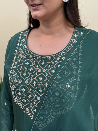 Emerald Elegance Chanderi 3-Piece Suit Set