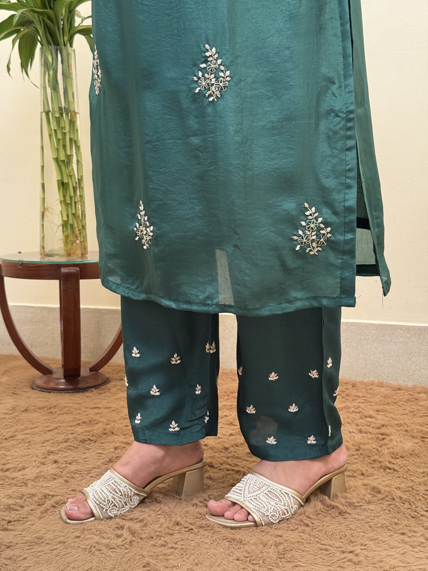 Emerald Elegance Chanderi 3-Piece Suit Set