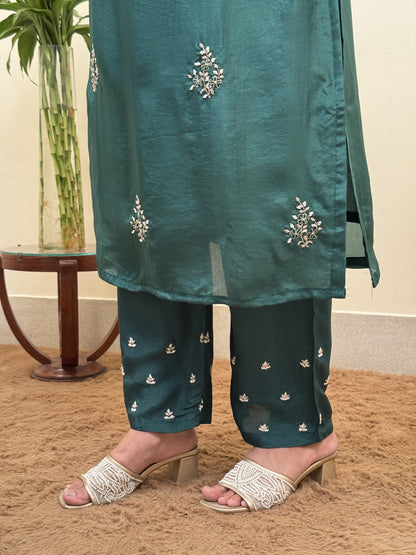 Emerald Elegance Chanderi 3-Piece Suit Set
