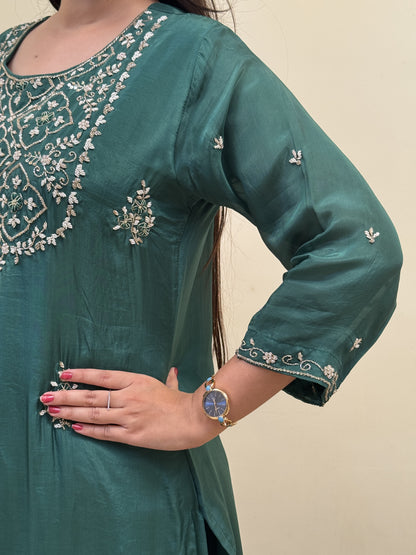 Emerald Elegance Chanderi 3-Piece Suit Set