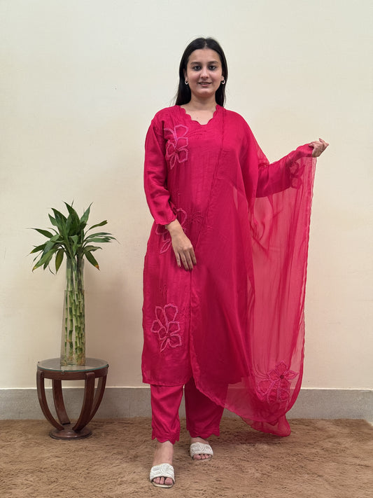Ruby Bloom Chanderi 3-Piece Suit Set