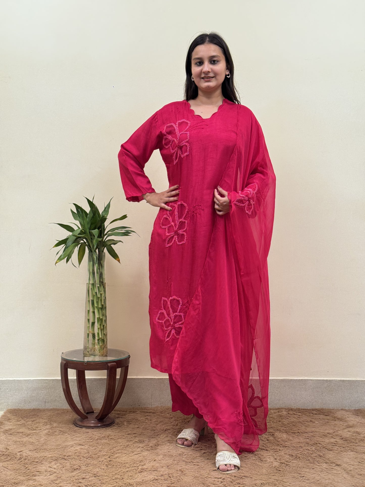 Ruby Bloom Chanderi 3-Piece Suit Set