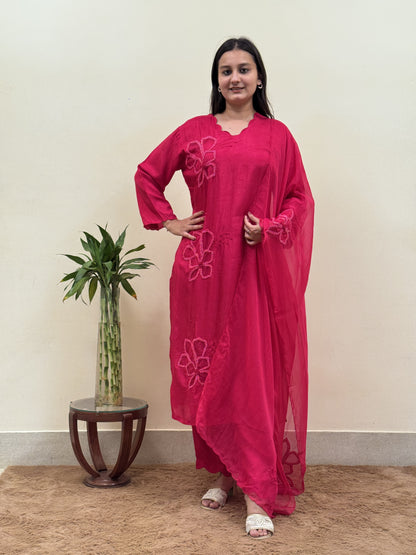 Ruby Bloom Chanderi 3-Piece Suit Set