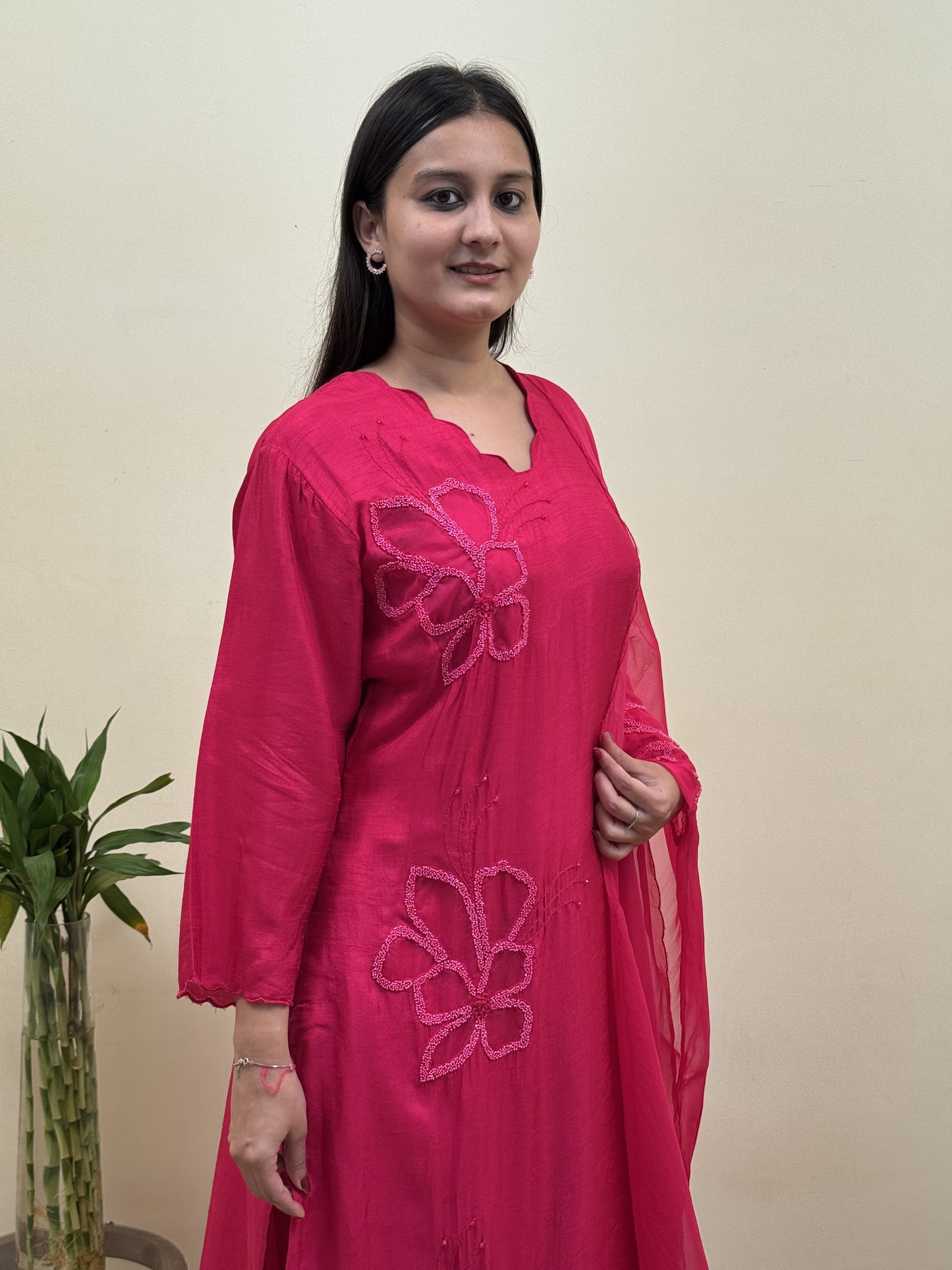 Ruby Bloom Chanderi 3-Piece Suit Set