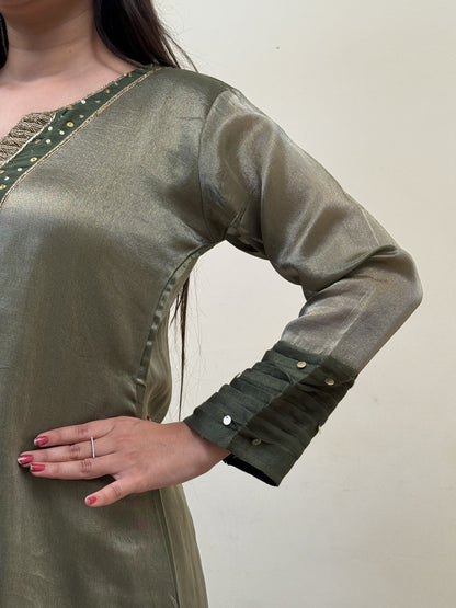 Olive Mist Chanderi 3-Piece Suit Set