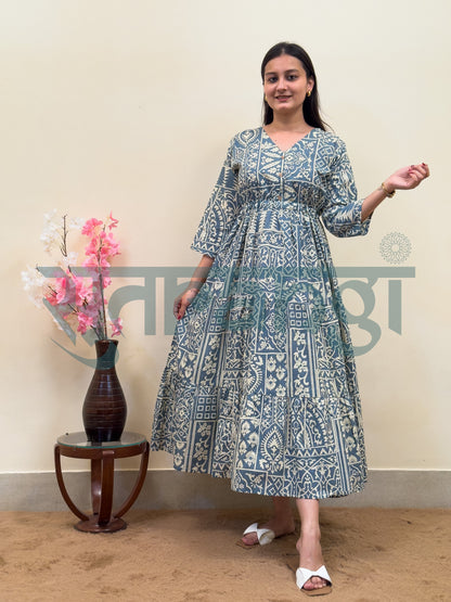 Indigo Mosaic Midi Dress