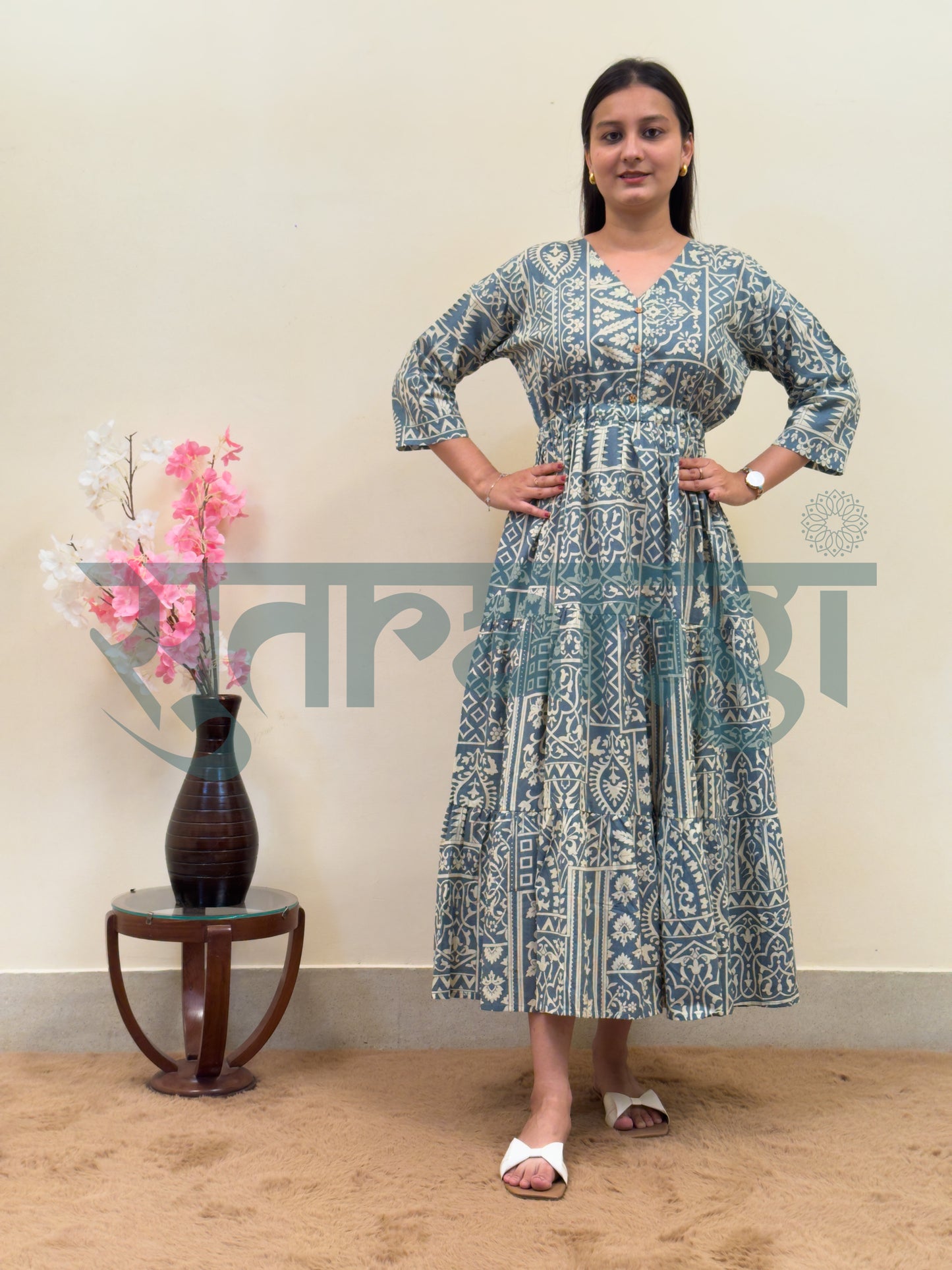 Indigo Mosaic Midi Dress