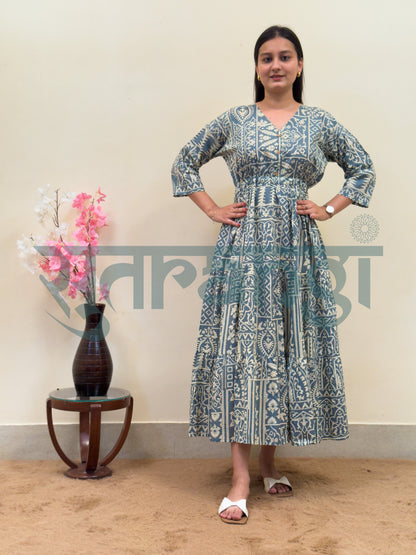 Indigo Mosaic Midi Dress