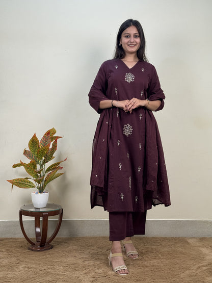 Wine Elegance Cotton 3-Piece Suit Set