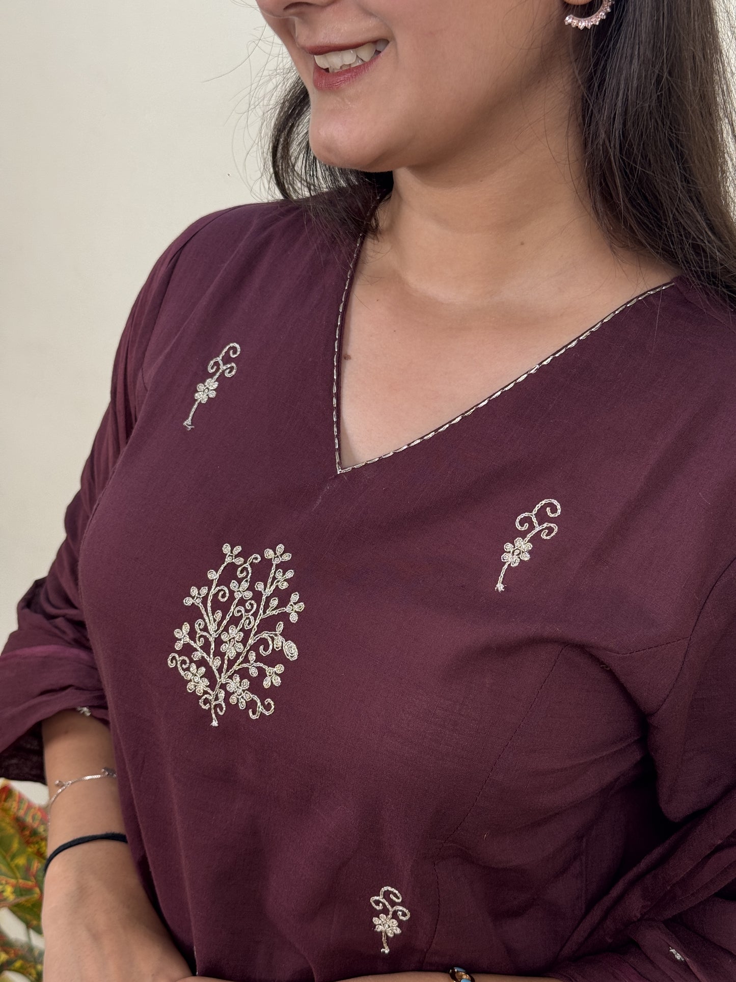 Wine Elegance Cotton 3-Piece Suit Set