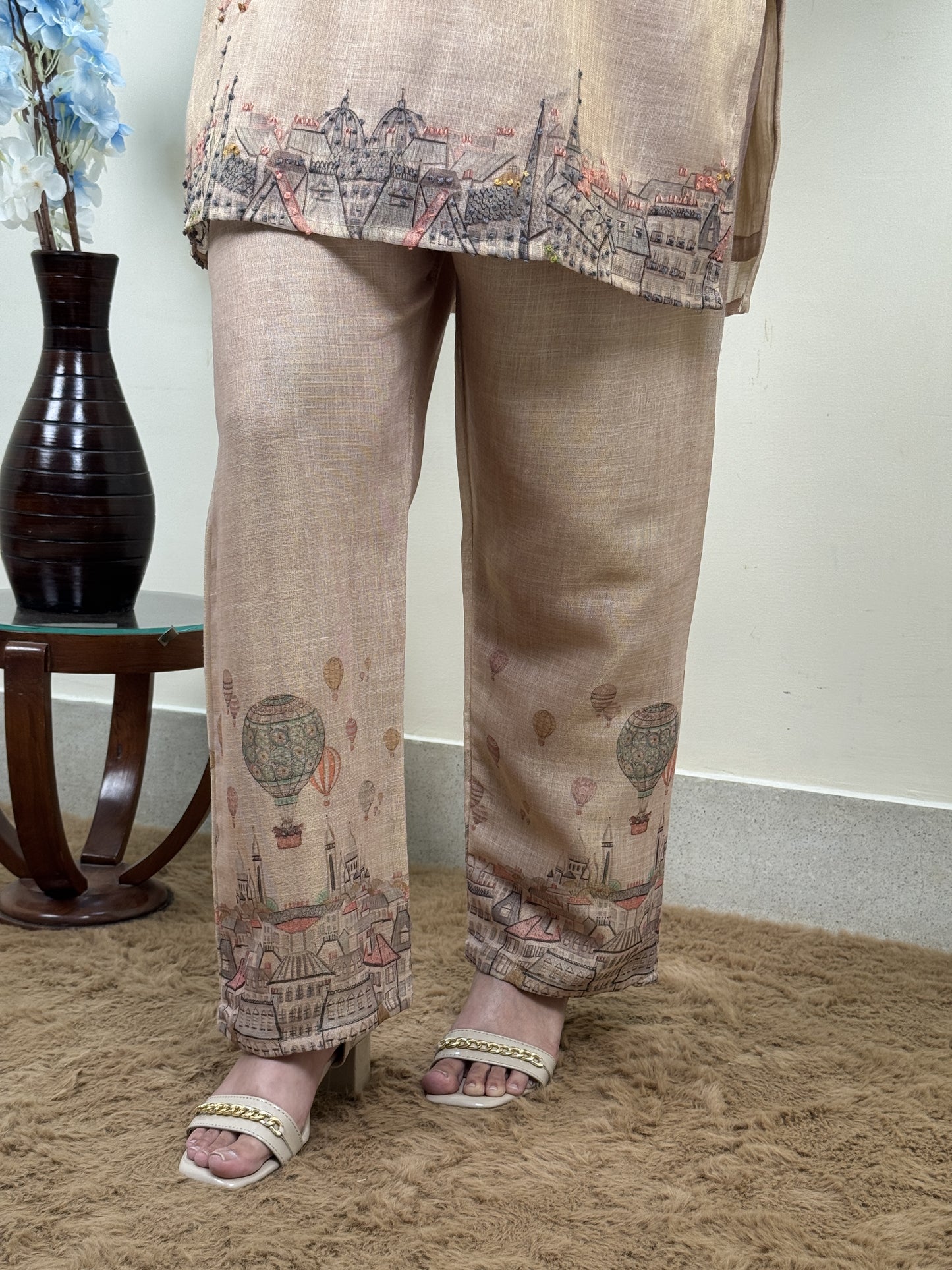 Vintage Beige Tissue Silk Co-ord Set