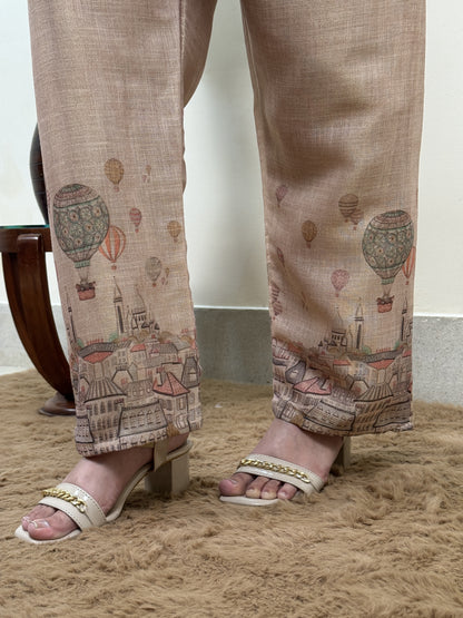 Vintage Beige Tissue Silk Co-ord Set