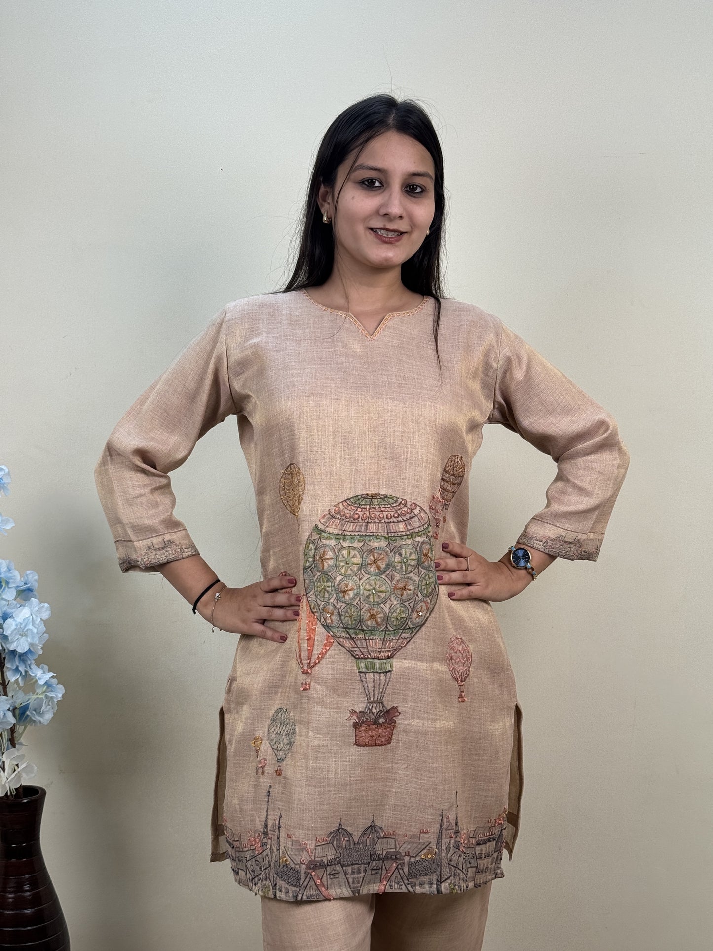 Vintage Beige Tissue Silk Co-ord Set