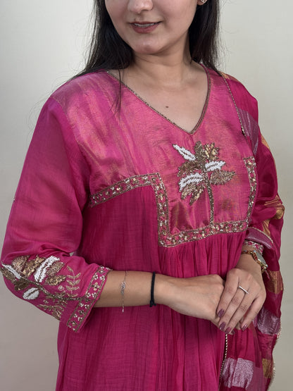 Fuchsia Bloom Chanderi 3-Piece Suit Set