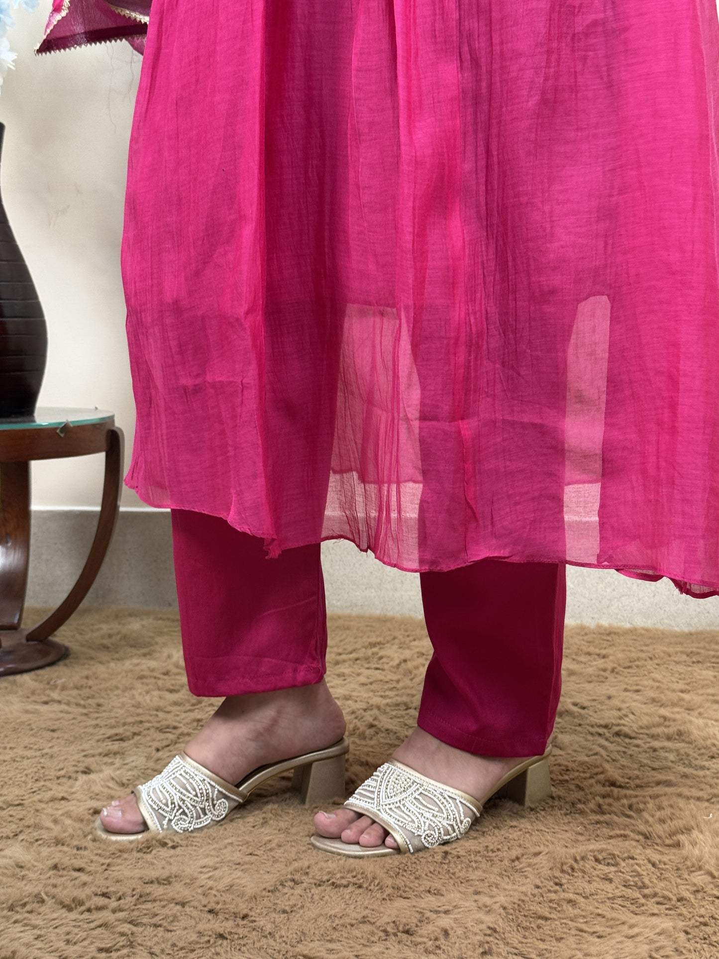 Fuchsia Bloom Chanderi 3-Piece Suit Set