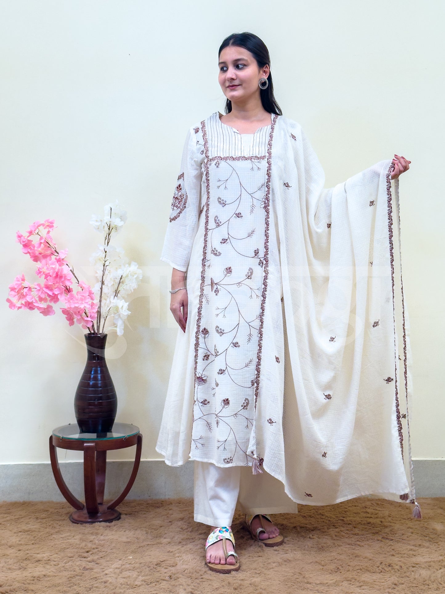 Ivory Vine Embroidered Suit Set