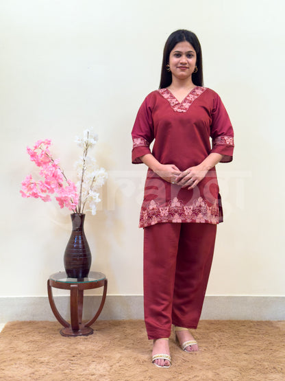 Maroon Embroidered Co-ord Set