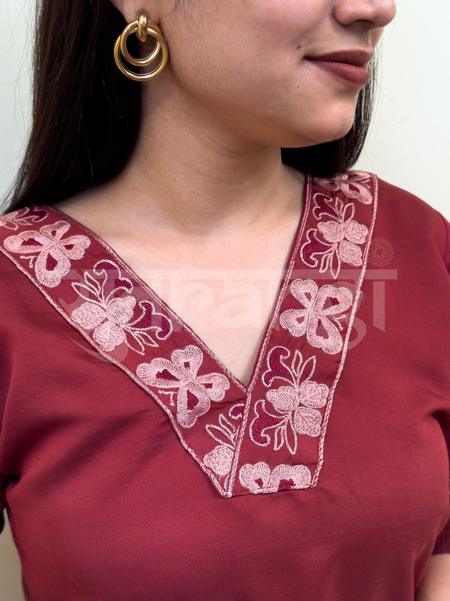 Maroon Embroidered Co-ord Set