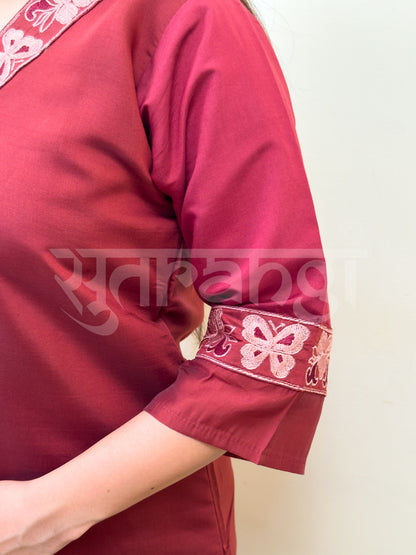 Maroon Embroidered Co-ord Set